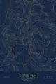 Pen-plotted topographic map of Castle Peak, Colorado in gold ink on navy paper