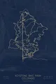 Pen-plotted mountain bike trail map of Keystone Bike Park, Colorado in gold ink on navy paper