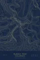 Pen-plotted topographic map of Blanca Peak, Colorado in gold ink on navy paper
