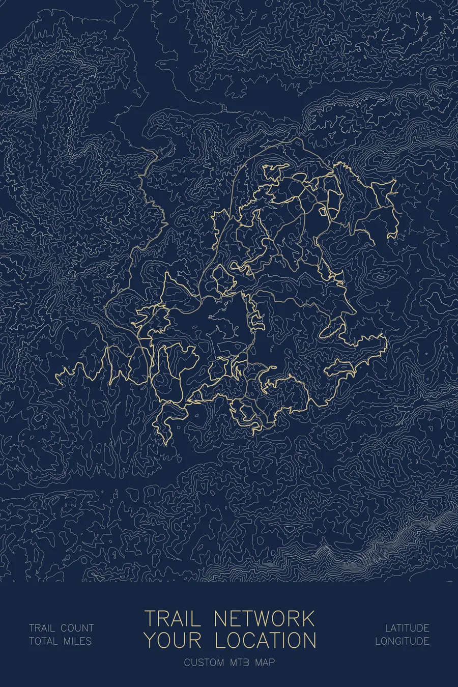 Custom Mountain Bike Trail Map, Navy colorway