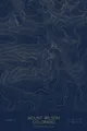 Pen-plotted topographic map of Mount Wilson, Colorado in gold ink on navy paper