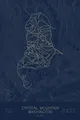 Pen-plotted topographic ski map of Crystal Mountain, Washington in gold ink on navy paper