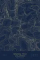 Pen-plotted topographic map of Windom Peak, Colorado in gold ink on navy paper