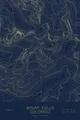 Pen-plotted topographic map of Mount Eolus, Colorado in gold ink on navy paper