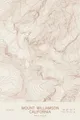 Pen-plotted topographic map of Mount Williamson, California in bronze ink on cream paper