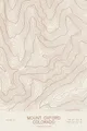 Pen-plotted topographic map of Mount Oxford, Colorado in bronze ink on cream paper