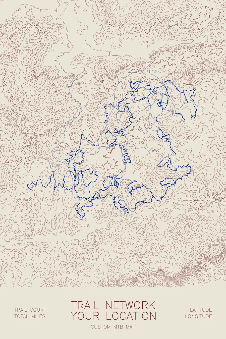 Custom Mountain Bike Trail Map, Tan colorway