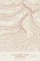 Pen-plotted topographic map of Little Bear Peak, Colorado in bronze ink on cream paper