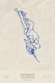Pen-plotted mountain bike trail map of Snowmass Bike Park, Colorado in burgundy and navy ink on cream paper