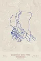 Pen-plotted mountain bike trail map of Windrock Bike Park, Tennessee in burgundy and navy ink on cream paper