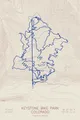 Pen-plotted mountain bike trail map of Keystone Bike Park, Colorado in burgundy and navy ink on cream paper