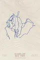 Pen-plotted mountain bike trail map of Sugarloaf Bike Park, Maine in burgundy and navy ink on cream paper