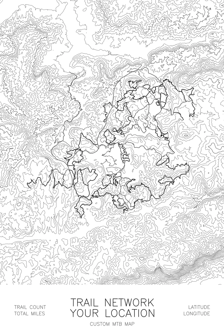 Custom Mountain Bike Trail Map, White colorway